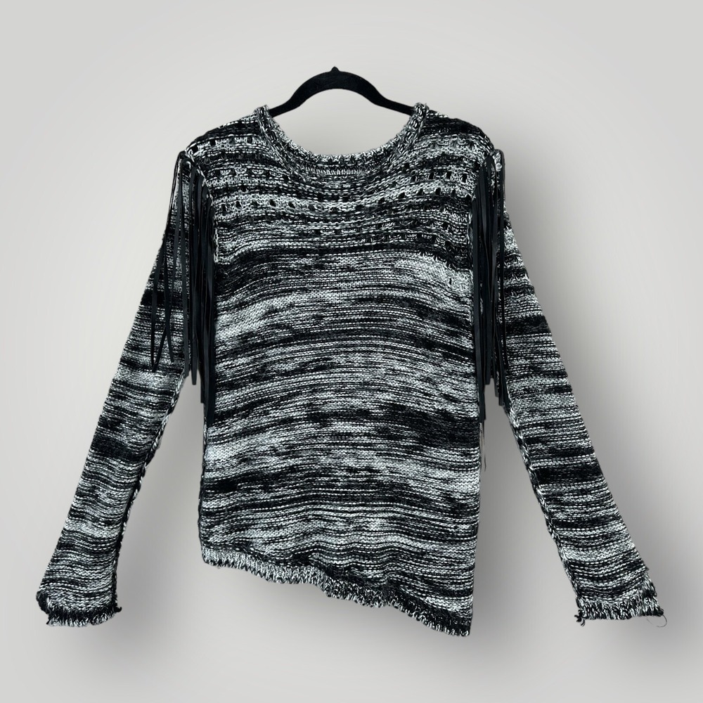BlankNYC Sweater Size XS Black Fringe on Back and Arms Long Sleeves Oversized